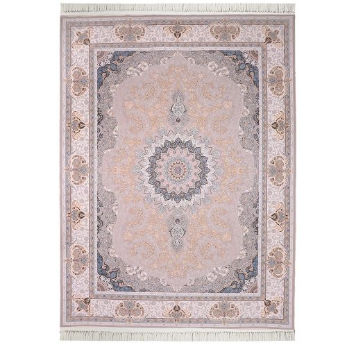 فرش ماشینی صنایع عظیم زاده طرح رستا گل برجسته زمینه فیلی