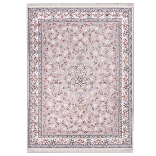 فرش ماشینی صنایع عظیم زاده طرح درسا نقره ای گل برجسته زمینه کرم