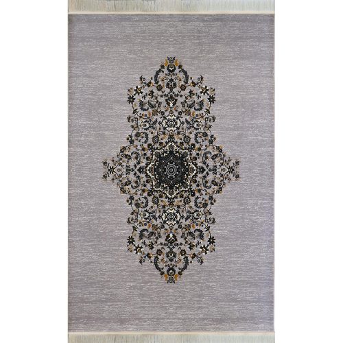 فرش ماشینی شرکت فرش آویسا کاشان طرح تک ترنج کد 4011 زمینه نقره‌ای